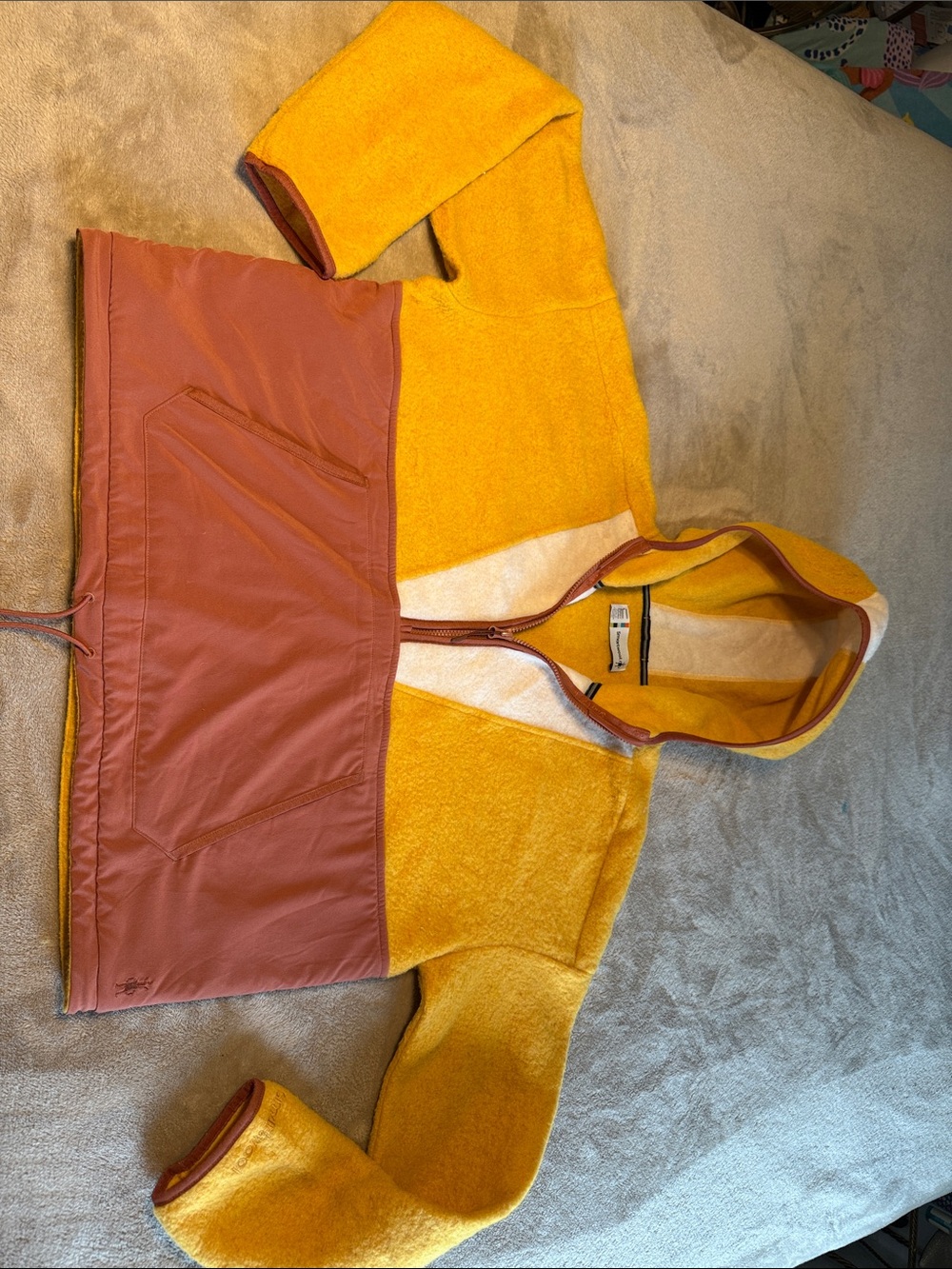 Smartwool Yellow and Rust Half-Zip Hooded Pullover